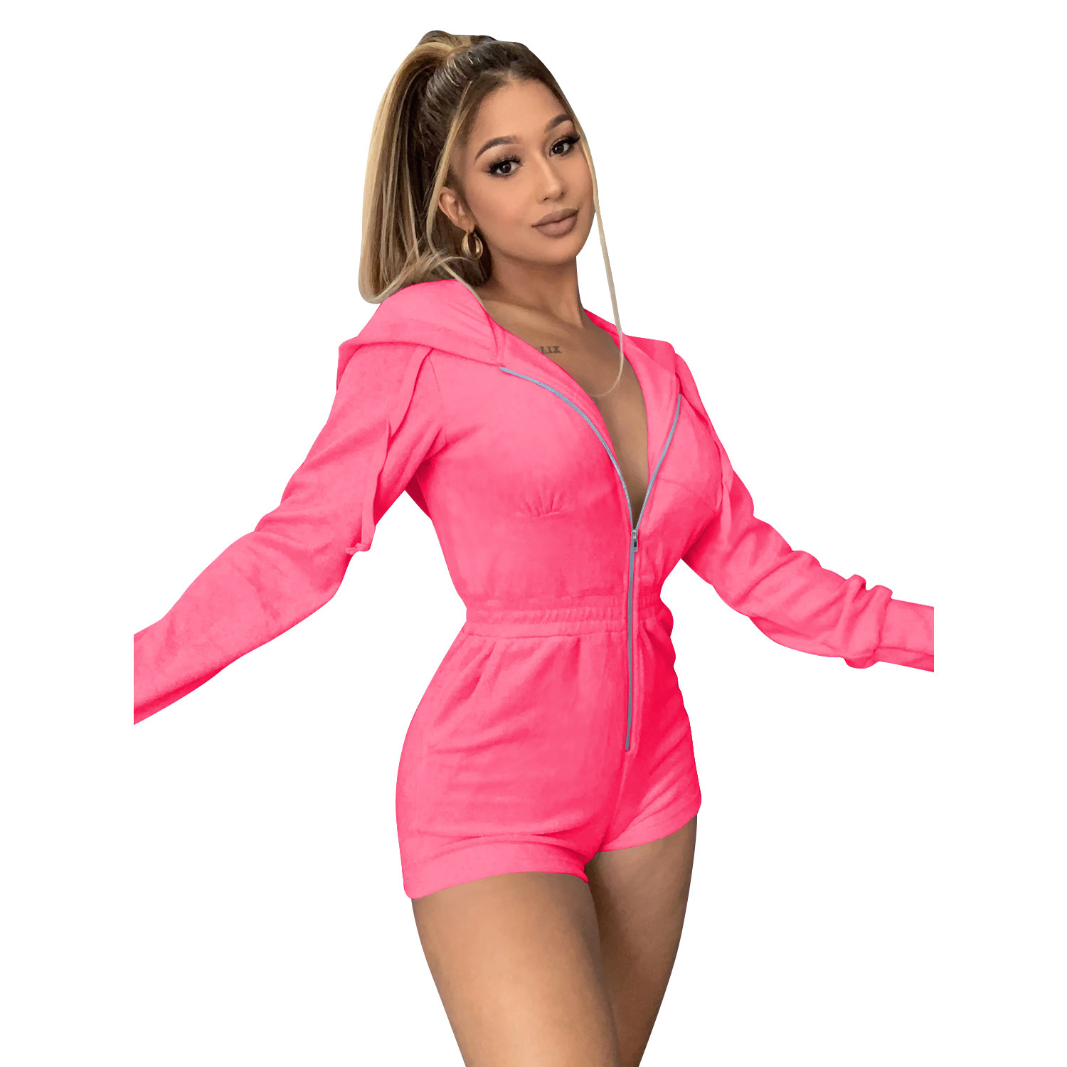 C3675 spotwish Aliexpress Amazon Europa y América de moda de mujer jeans deportivos con cremallera sudadera con sombrero