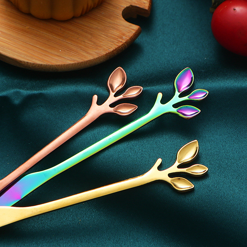 INS vajilla de acero inoxidable cuchillo y tenedor hojas creativas pastel de Luna cuchillo y tenedor traje hogar dos dientes Tenedor de fruta tenedor postre