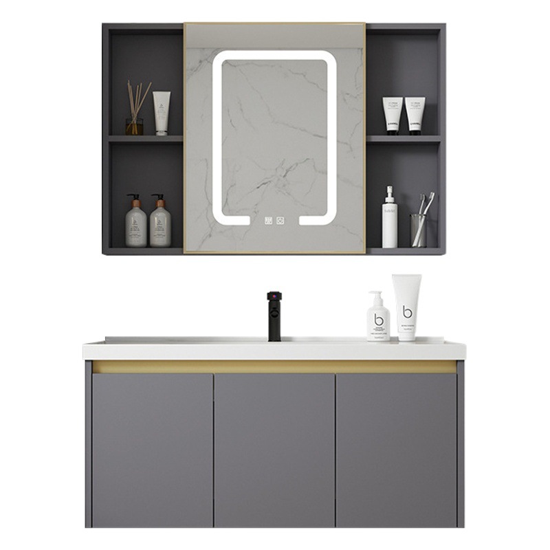 Luz de lujo espacio aluminio baño gabinete combinación integrada cuenca cerámica simple lavabo baño lavabo combinación