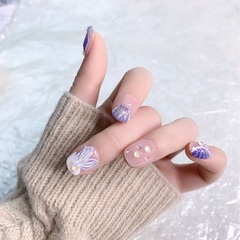 純手工穿戴美甲甲片日冰透極光珍珠人魚仙女美甲成品穿戴甲可拆