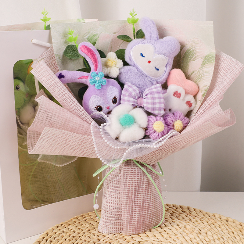 보라색 인형 꽃다발 - 창 선물 가방