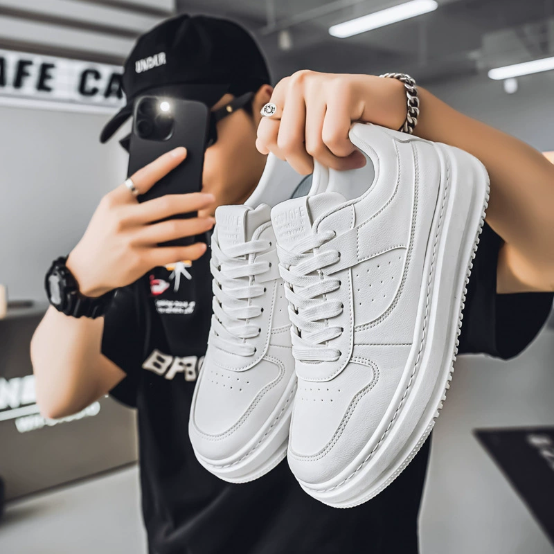 2025 новые мужские маленькие белые туфли на толстой подошве увеличенные мужские туфли тренды спортивные повседневные кроссовки мужские волосы FA20