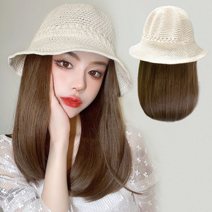 Wig for Women, Fashionable Detachable Long Curly Hair, Long Straight Hair, Medium-Length Collarbone-Length Wig with Air Bangs