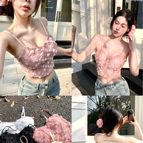 Three dimensional autumn design short bra top sleevless