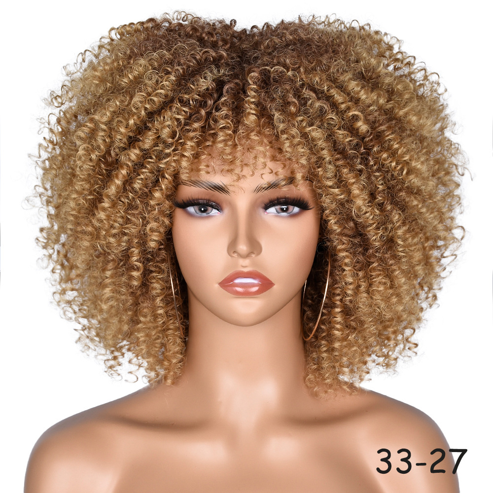 Parrucca sintetica in fibra di capelli afro-americani corti e ricci da donna, stile afro-americano occidentale_voghion.com