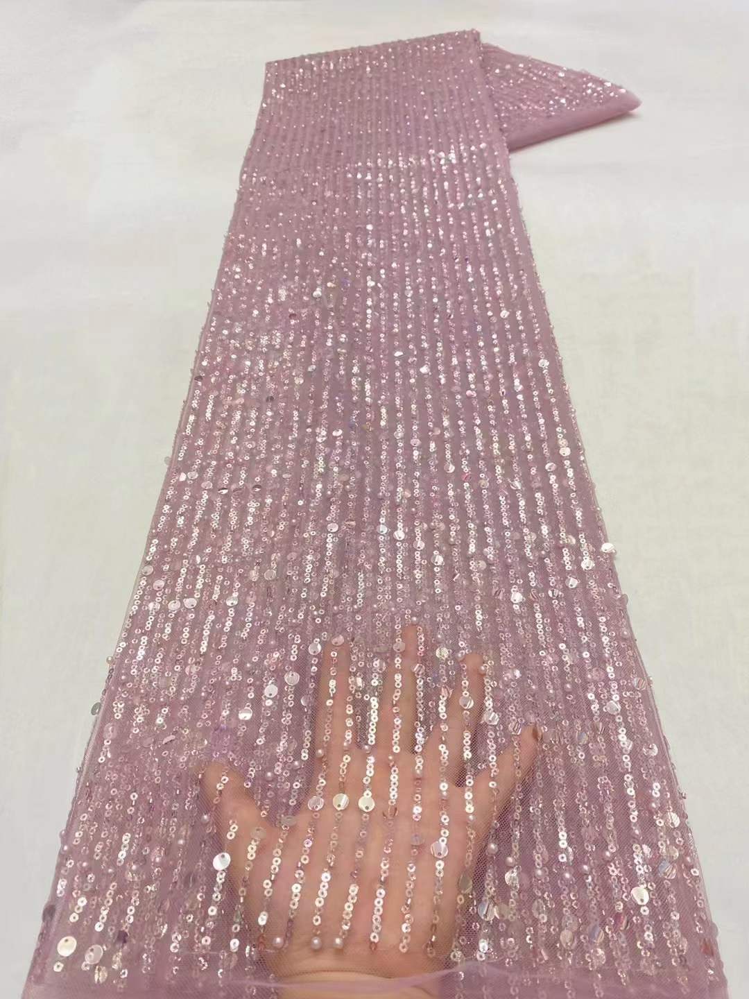 Tela de Malla Bordada a Rayas Verticales con Lentejuelas JX2729 Hilo de algodón para Ropa de Niños y Novia