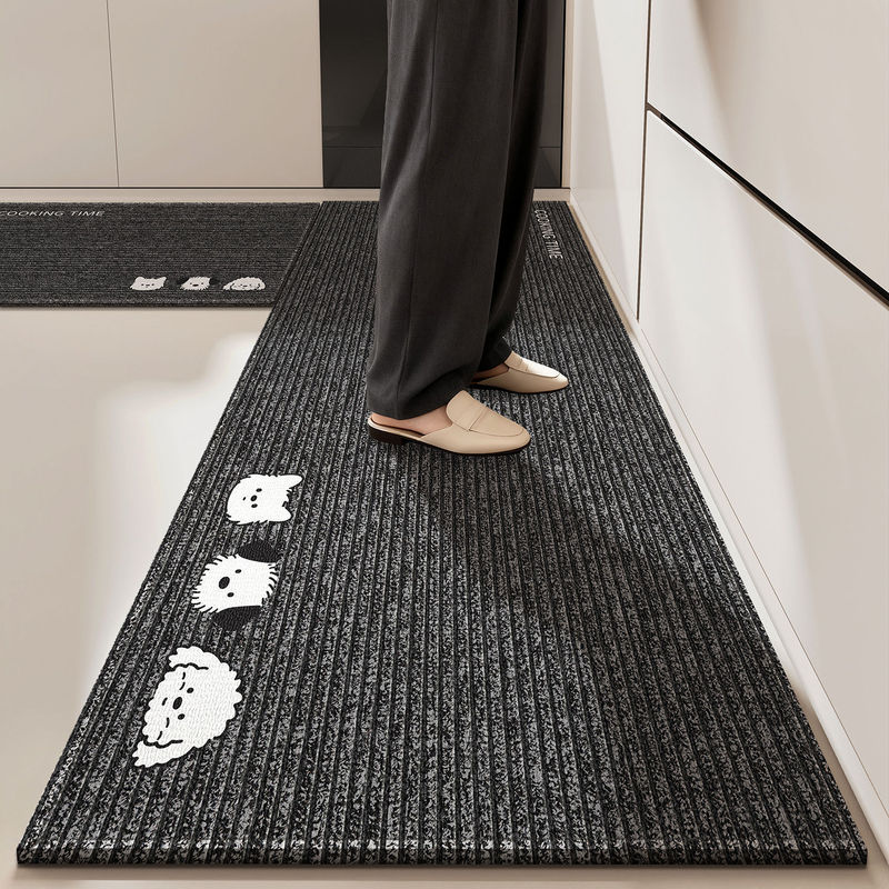 Kitchen Floor Mats Are Non-Slip and Oil-Proof, Wipeable and Washable, Simple Cartoon-Style Floor Mats, Waterproof and Thickened Long Strip Carpets