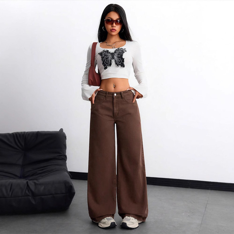 Aliexpress Amazon Hot-Selling American-Style Wide-Leg Jeans for Women, Loose-Fitting, Slimming, Straight-Cut, Floor-Length Denim Pants Aliexpress Amazon Hot-Selling American-Style Wide-Leg Jeans for Women, Loose-Fitting, Slimming, Straight-Cut, Floor-Length Denim Pants
