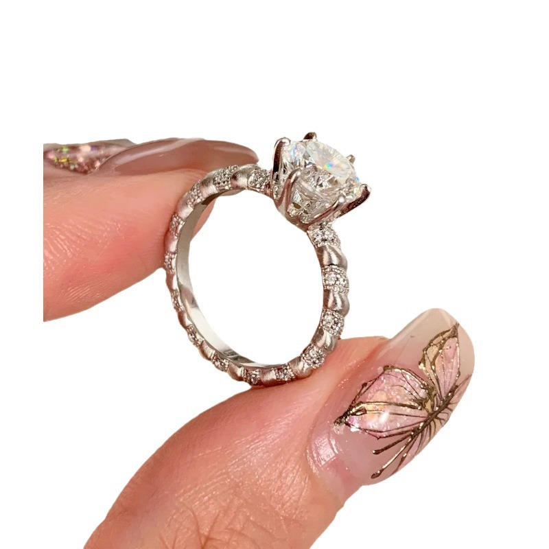 Vintage ring met geborstelde zirkonia voor dames, modieus, exclusief, verfijnd, veelzijdig, hoogwaardig, open wijsvingerring_voghion.com