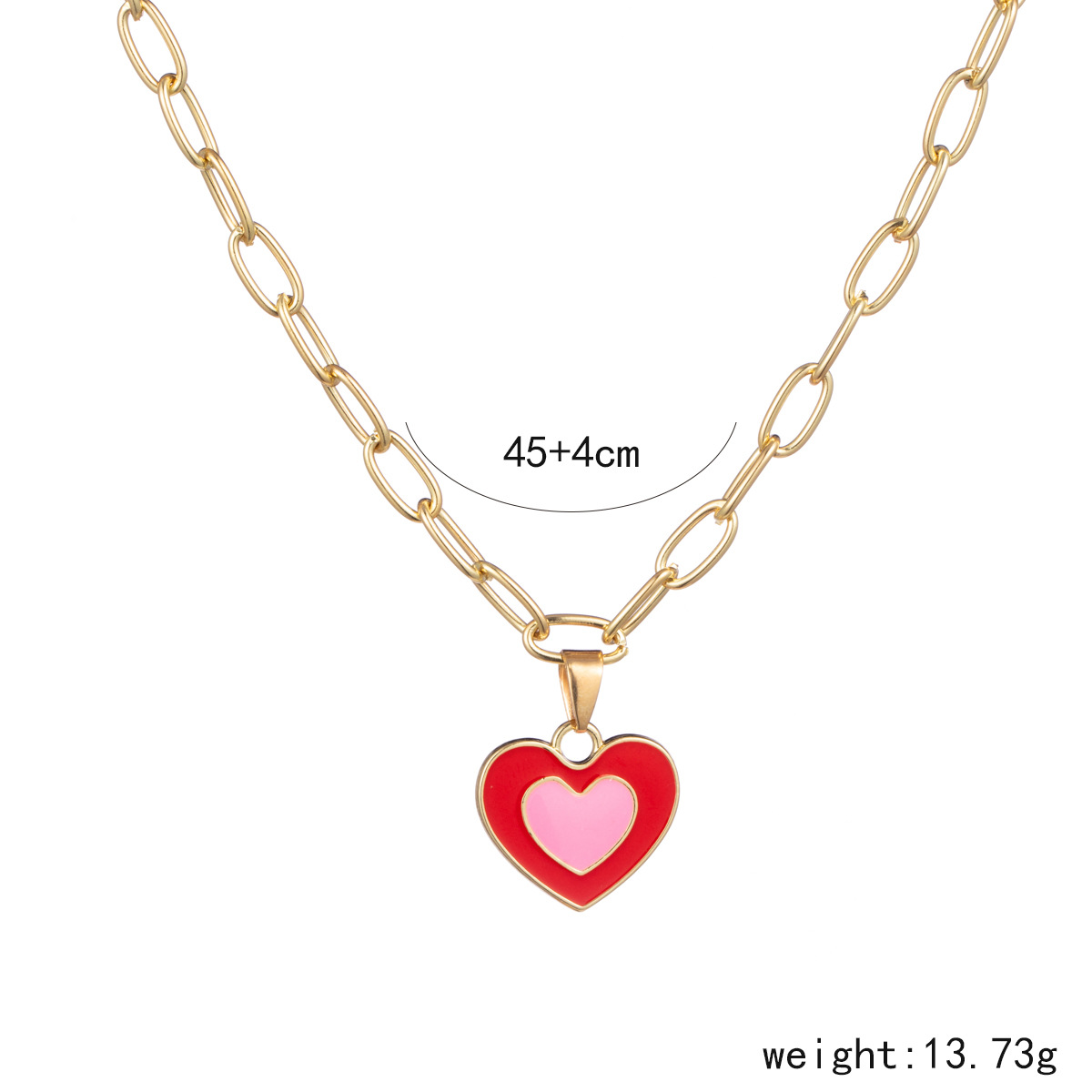 European and American new heart-shaped simple dripping color matching double heart necklace