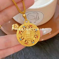 金店同款高保色古法沙金卍福八宝罗盘吊坠铜镀金福字罗盘挂坠批发