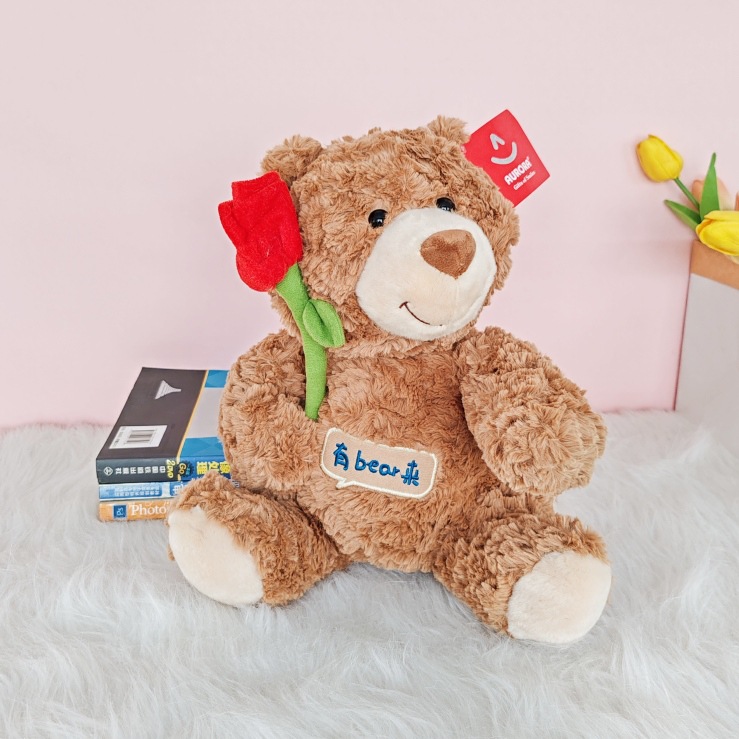 Caja de regalo, muñeca de oso con sombrero, muñeca de oso de peluche, juguetes de peluche, flores, regalos de cumpleaños para chicas, transfronterizos