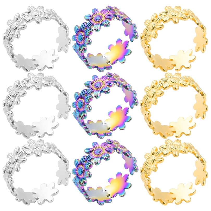 Cross-border explosions open ring men's and women's European and American stainless steel petal couple ring factory wholesale jewelry