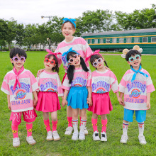 六一儿童糖果色啦啦队演出服幼儿园团体合唱班服小学生朗诵服装夏