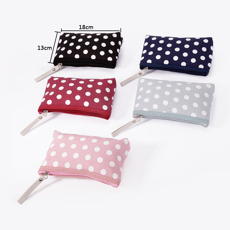 Canvas Material Polka Dots Pattern Basic Polka Dots Canvas Square Makeup Bags