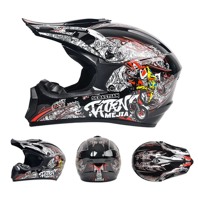 Cross-Border Supply of Dot Motorcycle Helmets, Off-Road Helmets, Mountain Bike Full-Face Helmets, Go-Kart Downhill Bicycle Helmets (Motorcycle Safety Supplies) - bright-black-and-red-motorcycle-special-contribution-for-foreign-trade-s-55-56-head-circumference