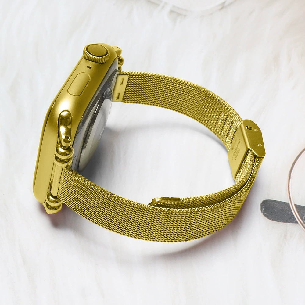 Браслет Миланезе для Apple Watch: металлическая сетка, застёжка, 38/40 и 42/44 мм, цвета серебро/черный/золото/розовое золото
