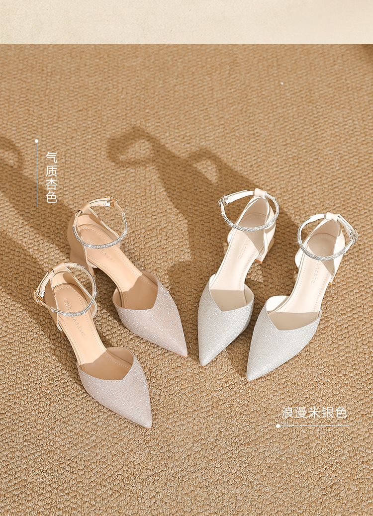 Sandal cao gót nữ mũi nhọn đính đá hở mũi kiểu Pháp — IE91 Hạnh chi tiết 8