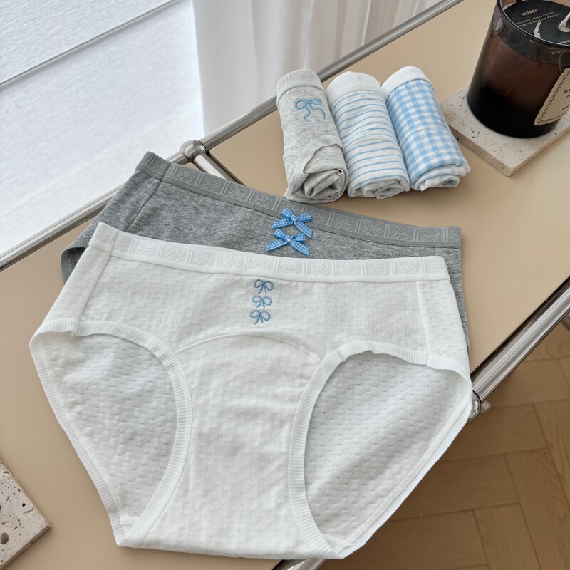「Miu Blue」18Cm Extended Crotch Underwear for Women Xiaohongshu Cotton Crotch Mid-Waist Antibacterial Japanese Style Girl Autumn New Winter Style
