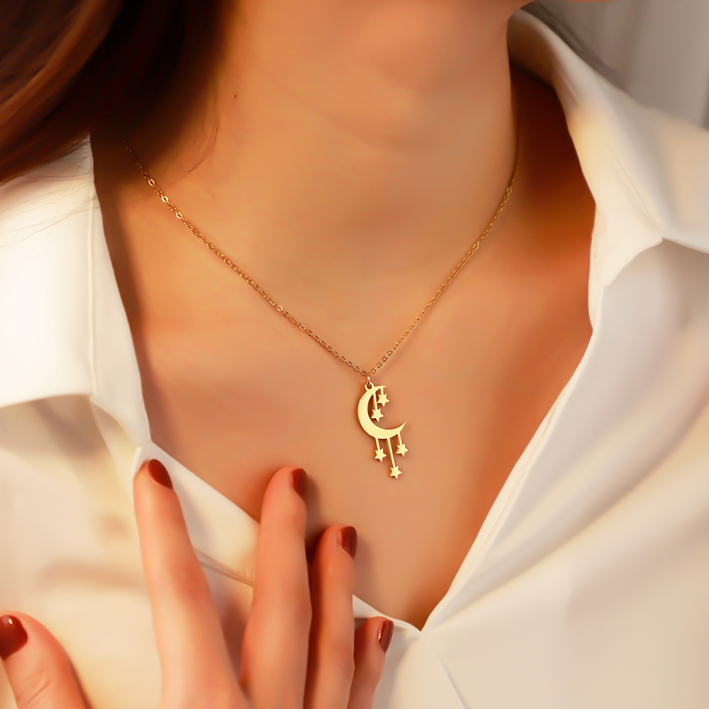 Pendant Necklace Classification Stainless Steel Simple Style Star Moon Plating Pendant Necklace