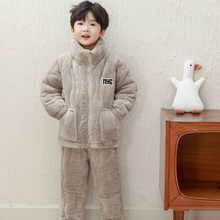 三层夹棉加厚加绒亲子儿童睡衣冬季女童法兰绒宝宝家居服男孩保暖