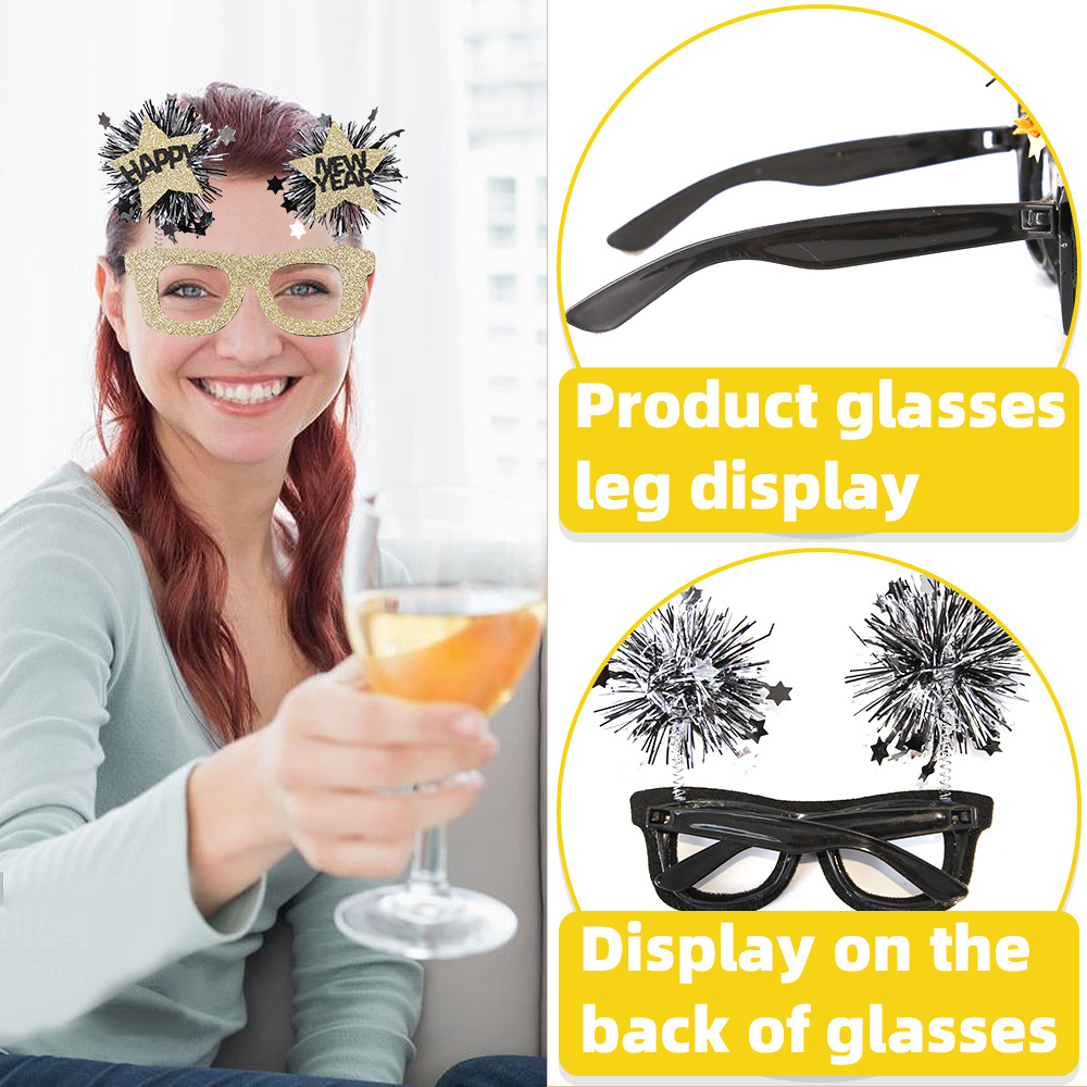 New Year Party Glasses Photo Props Creative Black Gold Decor_voghion.com