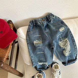 2024 Baby Children's Ripped Jeans Korean Style Children's Trousers New Boys' Pants Casual Pants Western Style Pants