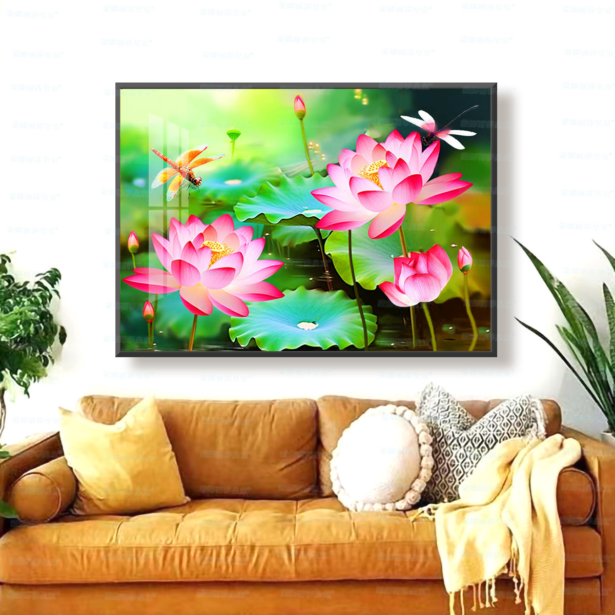[Algodón importado] Mona Lisa Royal Pavilion de bordado cruzado, fresco Lotus Living Room Decoration image 2