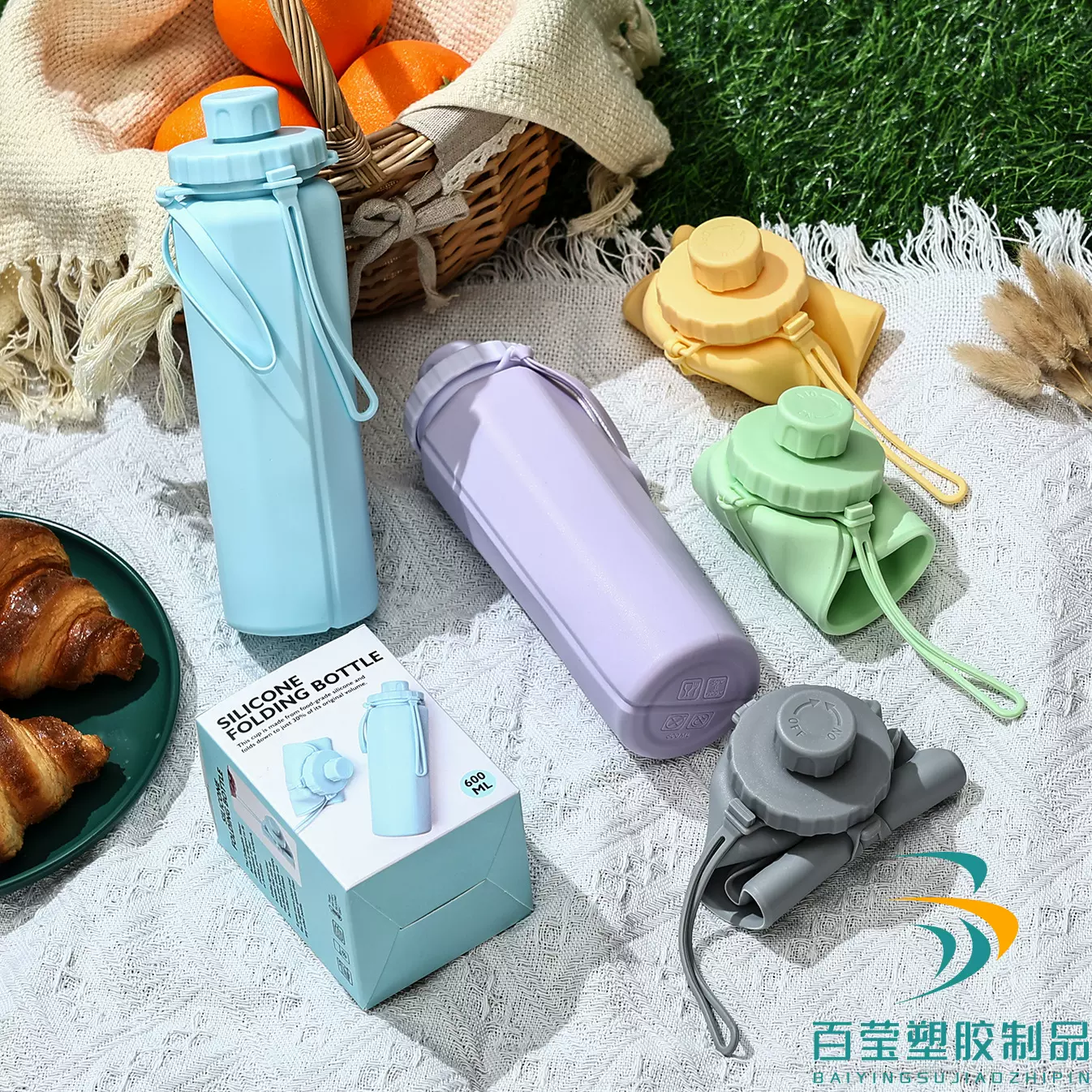 硅胶折叠水杯随身伸缩户外运动水杯600ml大容量耐温露营骑行水杯