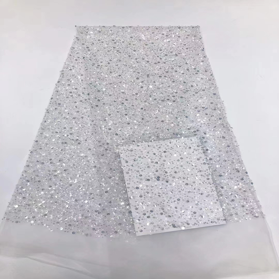 2022 Venta caliente completo perla bordado tela moda cristal lentejuelas encaje tela vestido de novia moda tela JX2025