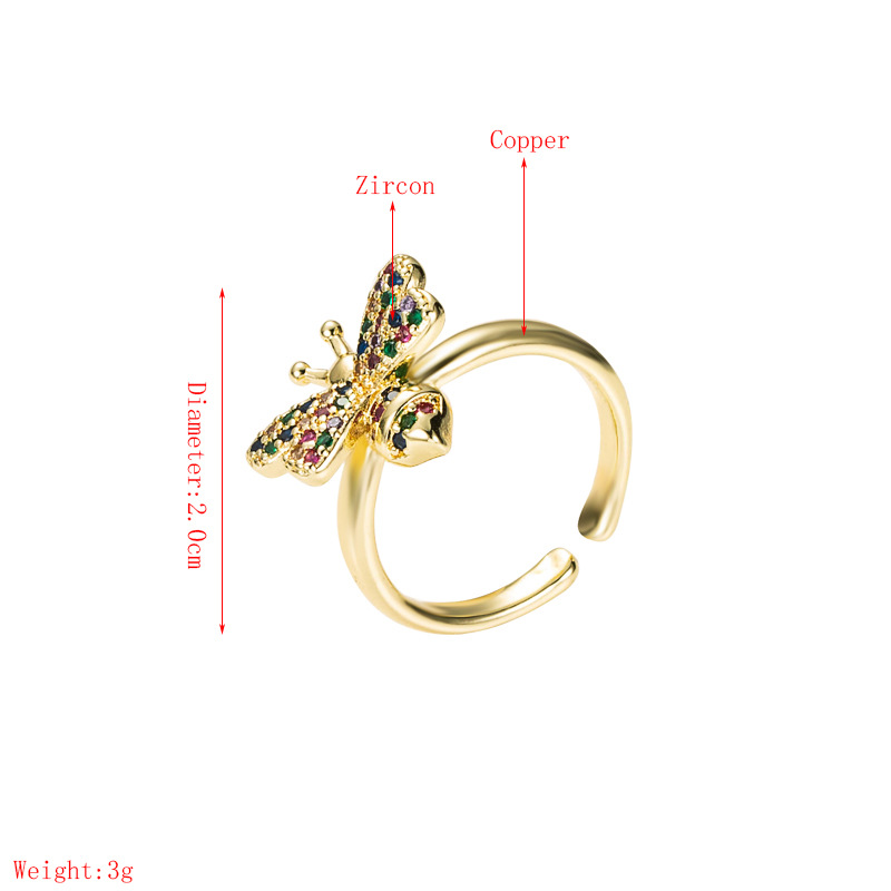 Hot Sale Bracelet Cross-border New Simple Cute Small Butterfly Open Ring Copper Micro Inlaid Zircon Ring Ornament display picture 7