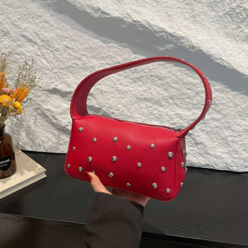 Trendy Ins Personality 2025 New Textured Rivet Baguette Underarm Bag Fashionable and Stylish Satchel Shoulder Bag for Women Trendy Ins Personality 2025 New Textured Rivet Baguette Underarm Bag Fashionable and Stylish Satchel Shoulder Bag for Women