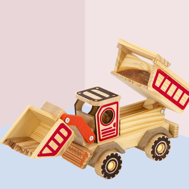 【木の車シリーズ】木のカラーの工事車の模型の木の車の型の子供のおもちゃの装飾の置物|undefined
