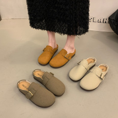 休閒鞋厚底包頭半拖鞋勃肯鞋樂福鞋2024秋季外穿軟底單鞋女鞋
