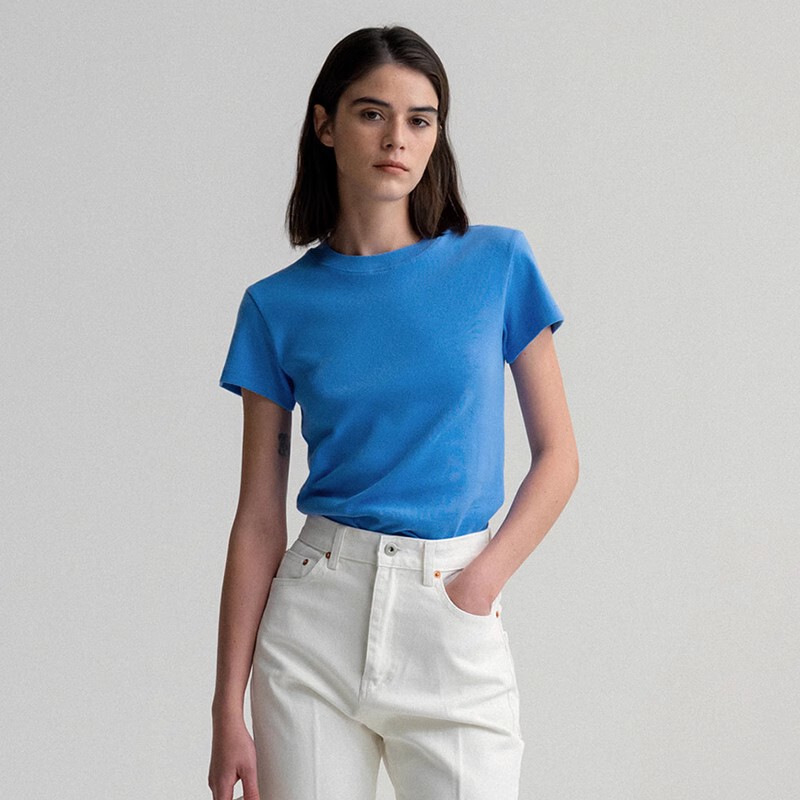 N*Thing Writt*N Short-Sleeved Women's 2025 Summer New Simple Slim Pure Color Casual Round Neck T-Shirt Ins