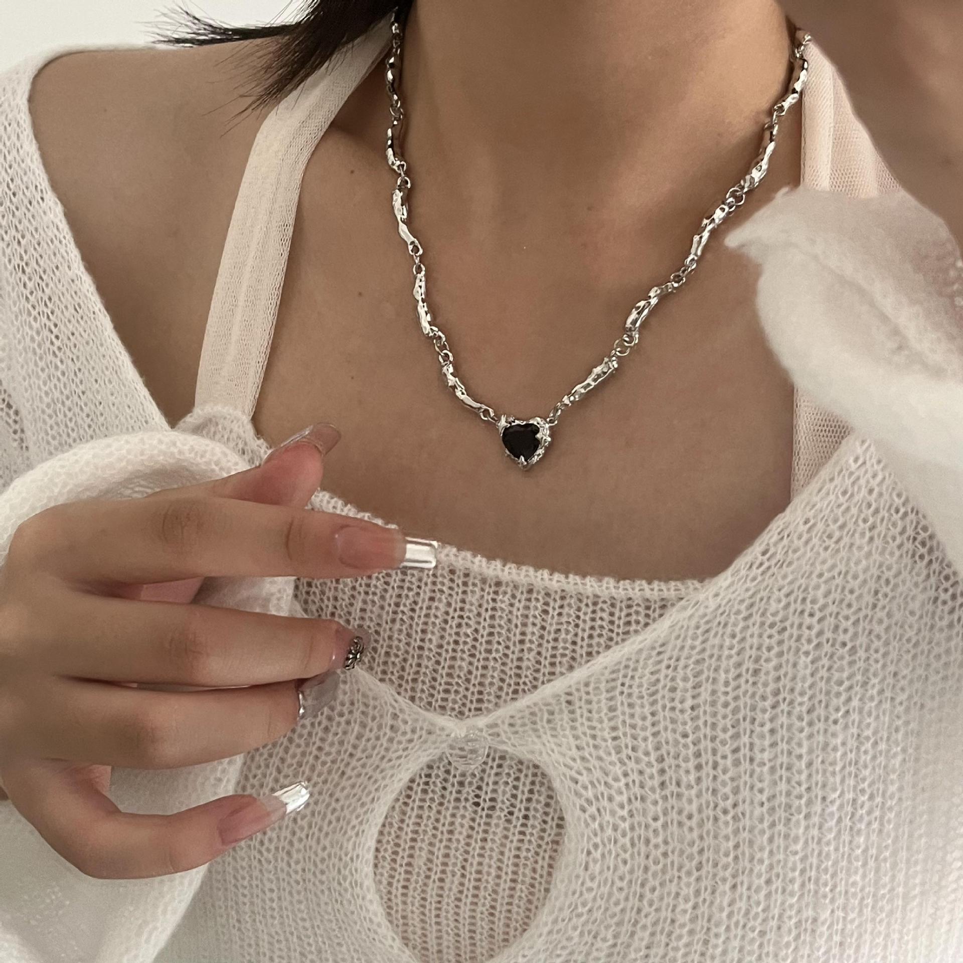 Fashion Heart Shape Titanium Steel Plating Inlay Necklace Colorza_colorza_4