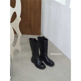 Mooreyu中筒靴女小个子厚底长筒靴女大筒围胖mm粗腿不过膝骑士靴