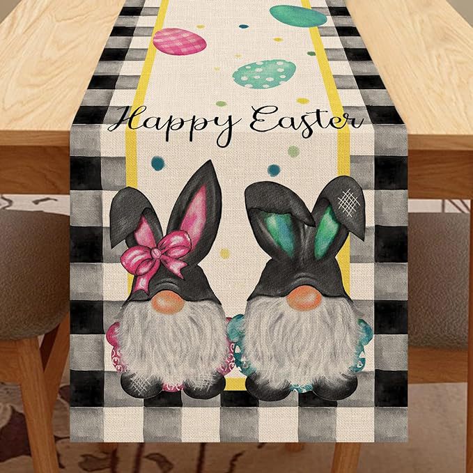 Camino de mesa transfronterizo superventas en Amazon, la nueva decoración para el hogar con temática de conejos de Amazon, mantel de lino estampado para mesa de comedor. image 3