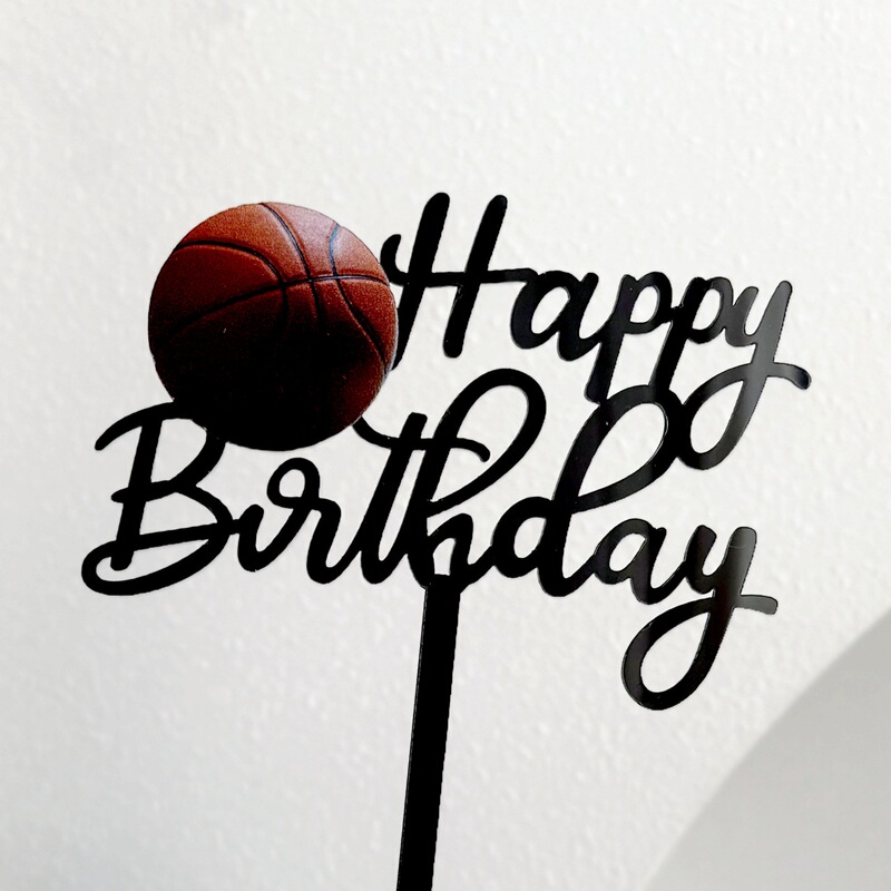 跨境ins风亚克力蛋糕插牌男士生日足球橄榄球网球UV彩印蛋糕装饰|undefined