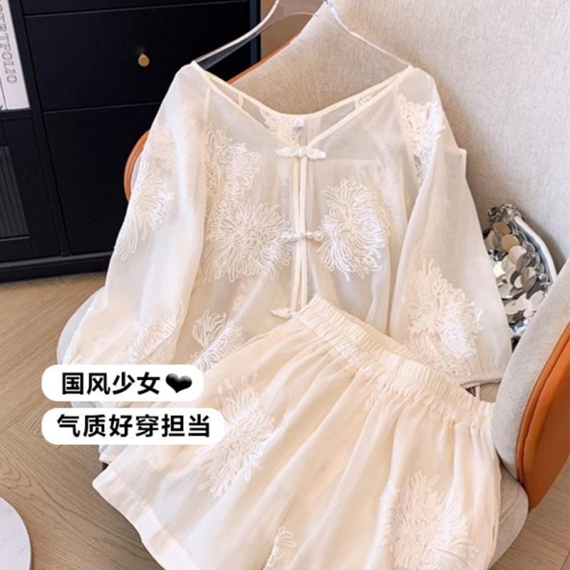 フレンチスタイル2025新作ビューティー中国風スーツトップ刺繍スカートレディースハイウエストスカート3点セット|undefined