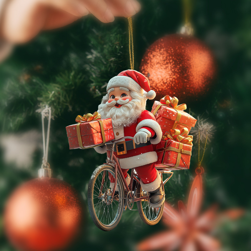 Bicycle Santa Claus Christmas Pendant Creative Small Gift Keychain Christmas Tree Decoration Small Gift