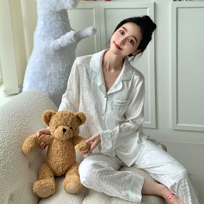 2024 new aurora white satin ladies long sleeve trousers pajamas home clothes a generation of hair 2024 new aurora white satin ladies long sleeve trousers pajamas home clothes a generation of hair