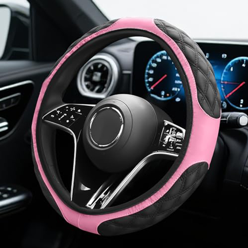 Car Steering Wheel Cover with Quilted Embroidery and Leather Stitching, No Inner Ring, Suitable for All Seasons, Cross-Border Hot-Selling Car Interior Accessories Wholesale