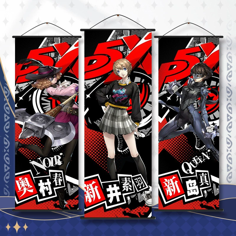 Рисунок-портрет P5X Persona в аниме-стиле двухмерного качества высокой четкости, hangs на стену, для декора общежития, картины для гостиной, вертикальная длинная рисунок-полосатый свиток
