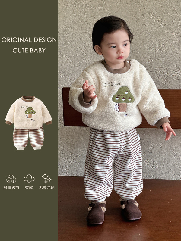 婴幼儿冬季外出服宝宝衣服秋冬款套装帅气可爱加绒卫衣长裤两件套|undefined