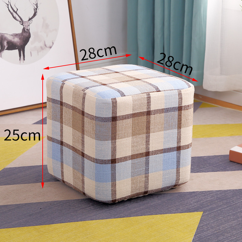 Taburete de tela de madera maciza para cambiar zapatos Taburete de moda Taburete de sofá creativo Taburete de mesa de centro Taburete redondo Taburete de banco pequeño para el hogar