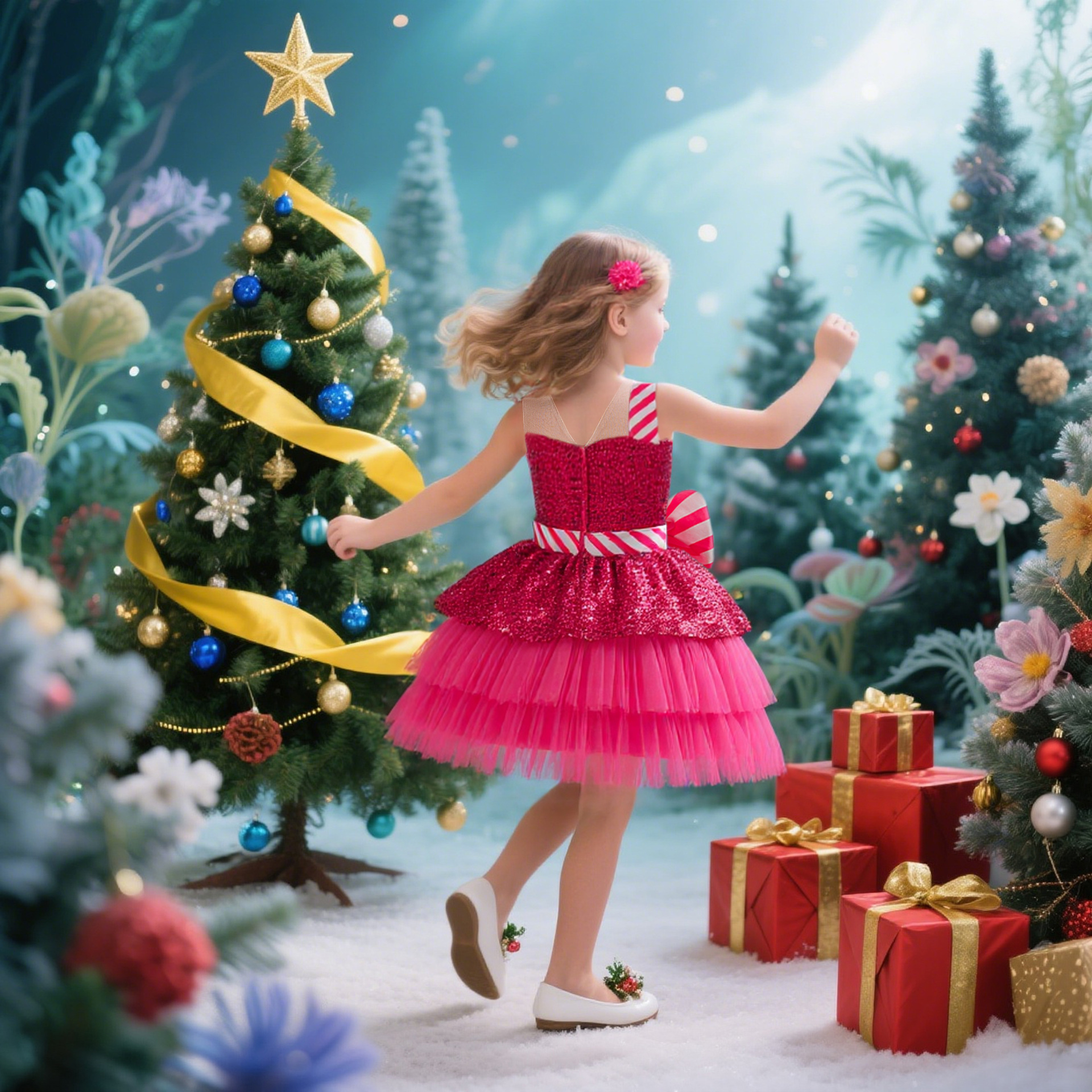 Nuevo vestido de Navidad para niños princesa vestido de arco de malla de cascada vestido de arco brillante