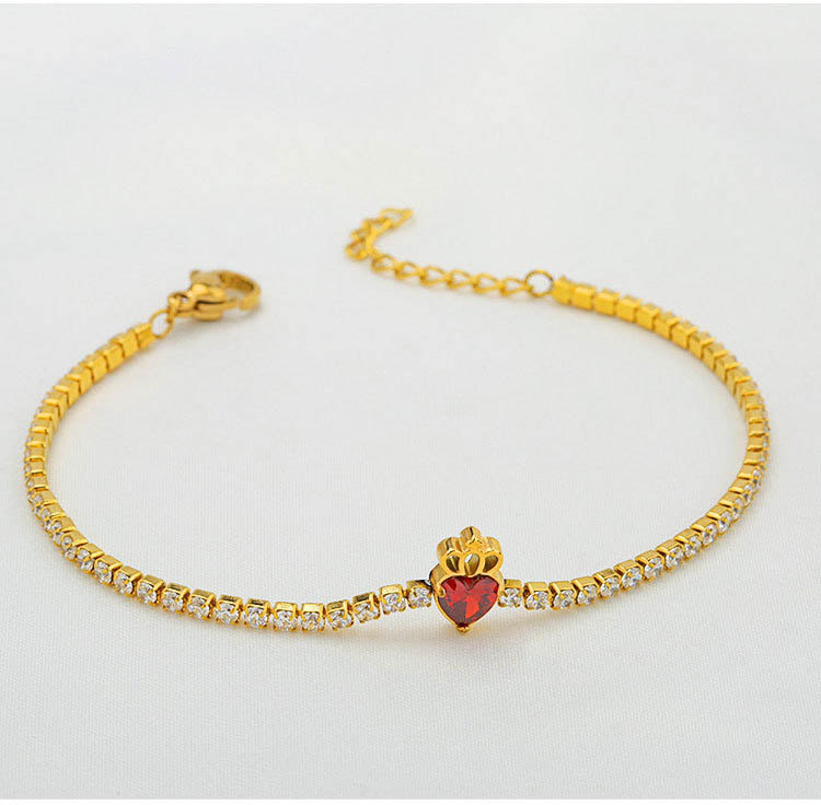 Business, Daily Occasion Titanium Steel Material Elegant Simple Style Heart Shape Titanium Steel Zircon Tennis Chain Bracelets In Bulk