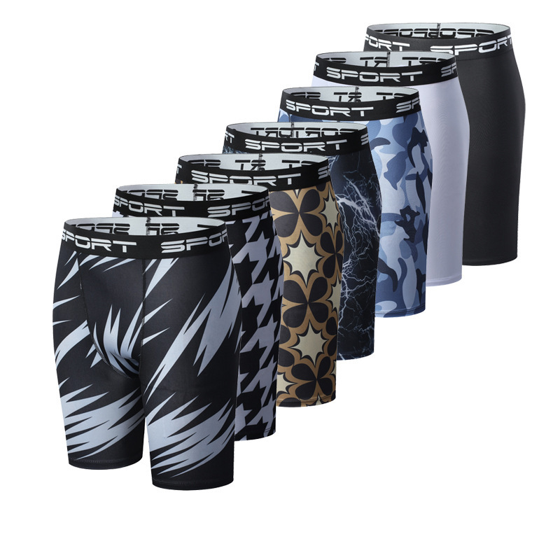 Cross-Border Quick-Drying Tights, Fitness Men's Elastic Shorts, Outdoor Sports Running Breathable Sweat-Wicking Patterned Leggings