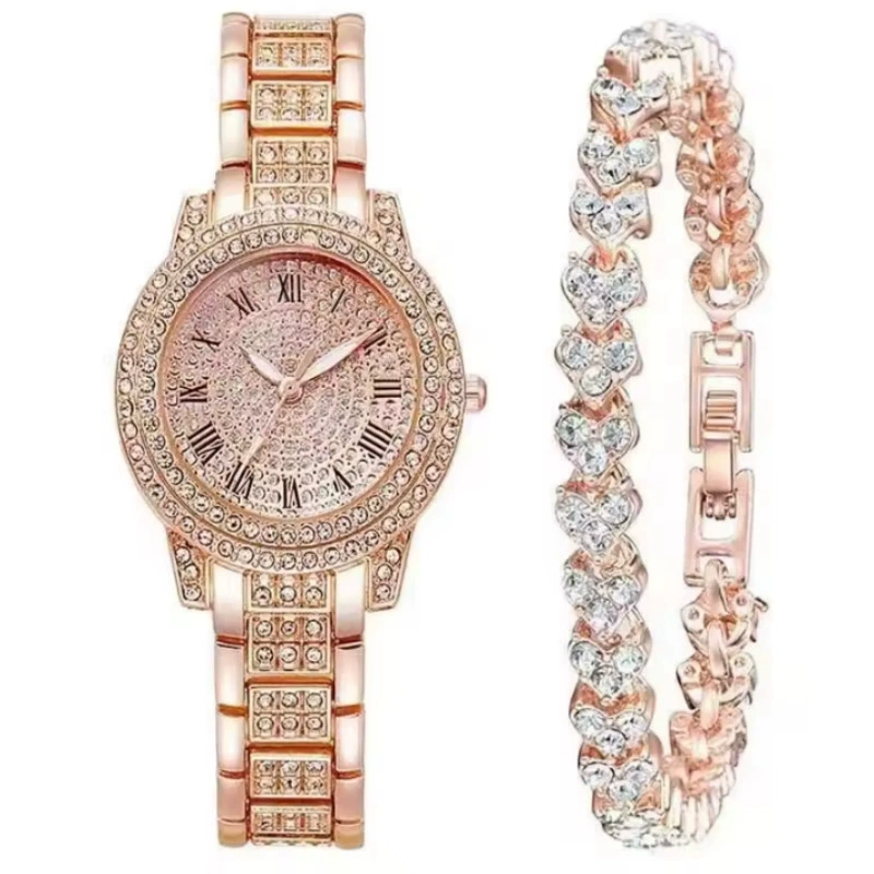 Casual Bracelet and Quartz Watch Set, Fashion Jewelry, Multiple Colors, 23.5 cm